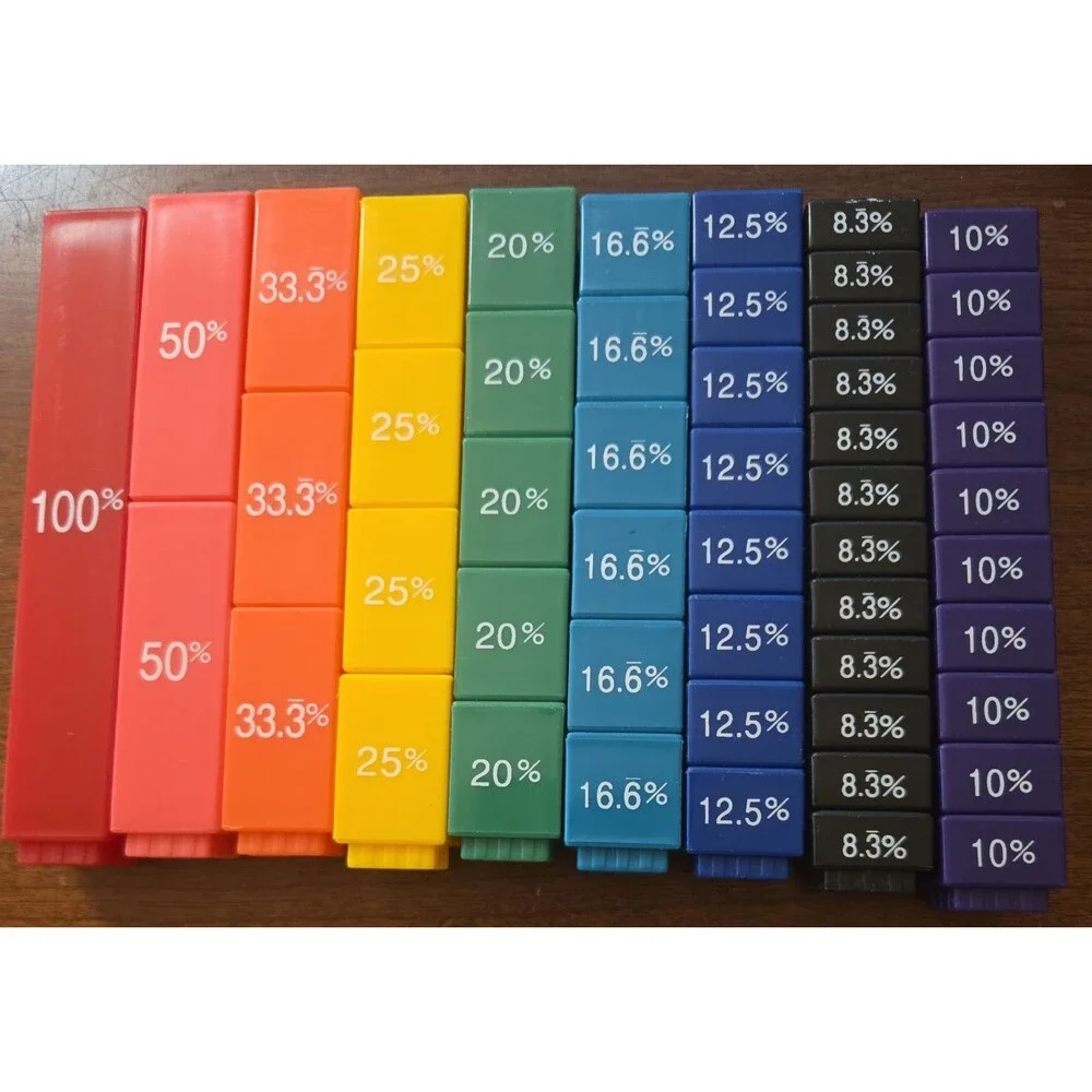 ETA Cuisenaire Fraction Tower Cubes Multicolored Fraction, Decimal, Percent